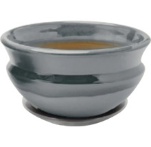 Sivý keramický kvetináč s podšálkou