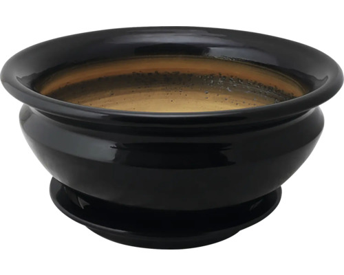 Obal na kvetináč tvar misy Ø 28 x 13 cm lesklý čierny Čierny kvetináč s podšálkou