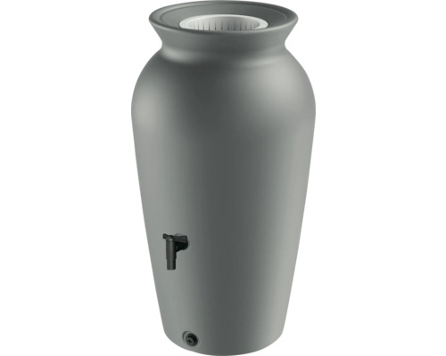 Sivá amfora na dažďovú vodu s kohútikom do záhrady