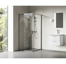 Kúpeľňa so sprchovacím kútom, umývadlom a zrkadlovou skrinkou