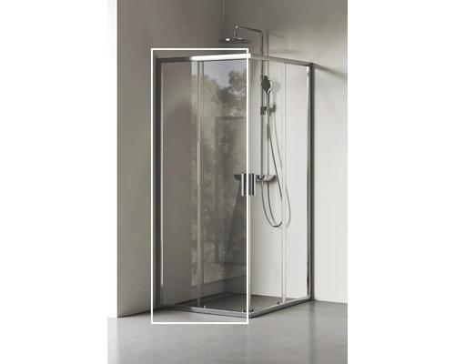 Rohová sprcha s posuvnými dverami a sprchovou armatúrou