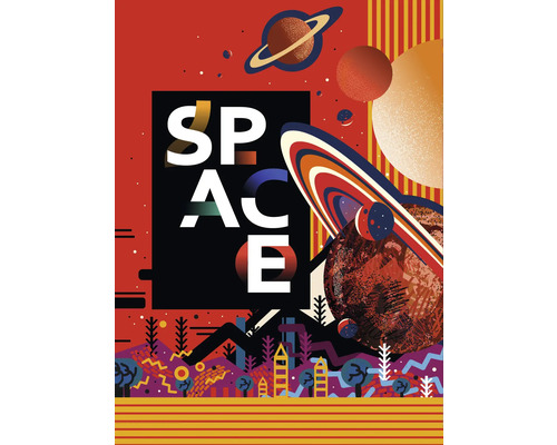 Obraz na plátne Space Red 50x70cm Grafické znázornenie planét a slova priestor