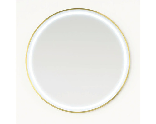 Okrúhle zrkadlo s osvetlením a rámom v zlatej farbe