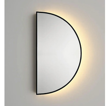 Polkruhové nástenné zrkadlo s rámom a podsvietením