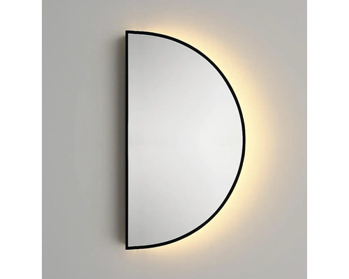 Polkruhové nástenné zrkadlo s rámom a podsvietením