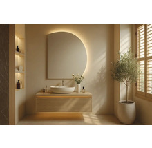 Svetlá kúpeľňa s umývadlom, zrkadlom, rastlinou a oknom