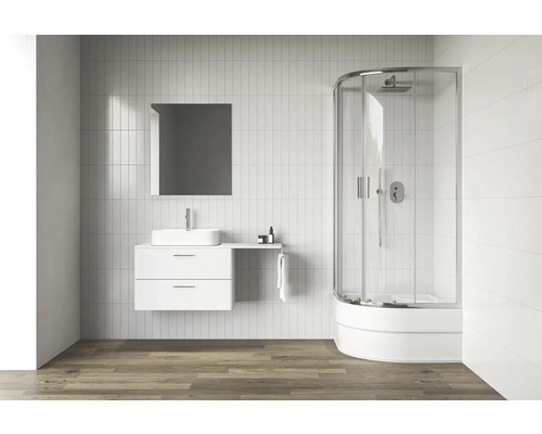 Štvrťkruhový sprchový kút RAVAK Blix II 80 cm farba rámu hliník dekor skla číre sklo 3BM40C40Z1 Kúpeľňa so sprchou, umývadlom, zrkadlom a obkladmi