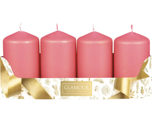 Sviečky adventné metalické Ø 5 cm matne ružové 4 ks Štyri valcové sviečky v ozdobnom balení