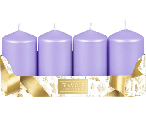 Sviečky adventné metalické Ø 5 cm matne fialové 4 ks Štyri sviečky v dekoratívnom balení