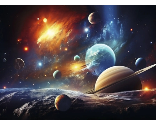 Obraz na plátne Solar System 70x50cm Ilustrácia planét a hviezd vo vesmíre