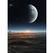 Ilustrácia planetárnej krajiny s inou planétou na oblohe