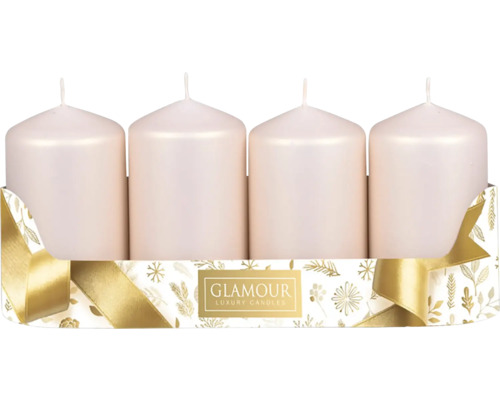 Sviečky adventné metalické Ø 5 cm matne béžové 4 ks Štyri sviečky v slávnostnom balení