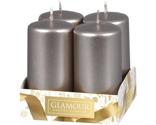 Sviečky adventné perleťové Ø 4 cm sivé 4 ks Štyri sviečky v obale