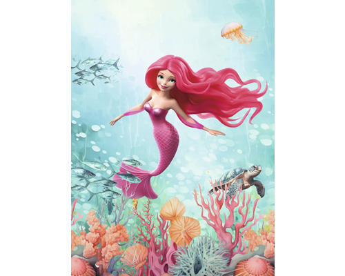 Obraz na plátne Mermaid 50x70cm Ilustrácia morskej panny v oceáne s rybami, koralmi a korytnačkou
