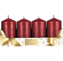 Štyri sviečky v tvare stĺpika v balení s logom Glamour Luxury Candles