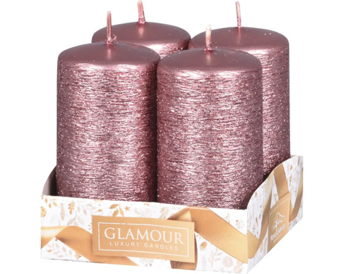 Sviečky adventné škrabané Taurus metalické ružové 4 ks Štyri valcové sviečky v balení