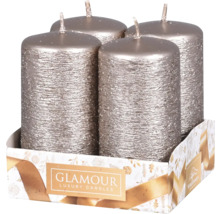 Štyri valcové sviečky so štruktúrovaným povrchom v balení