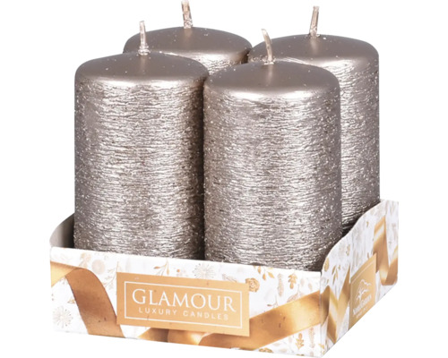 Sviečky adventné škrabané Taurus metalické šedé 4 ks Štyri valcové sviečky so štruktúrovaným povrchom v balení