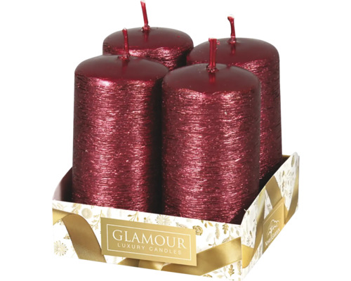 Sviečky adventné škrabané Taurus metalické bordó 4 ks Štyri sviečky v tvare valca v balení