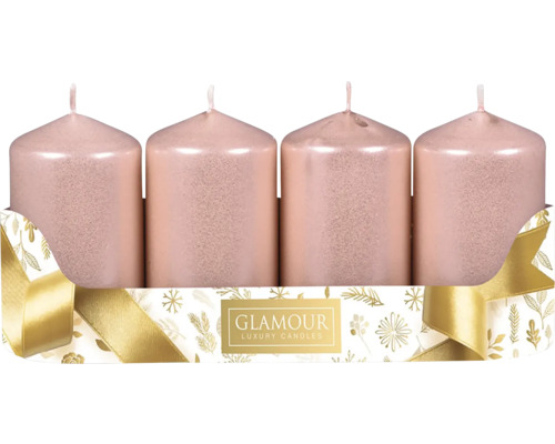 Sviečky adventné metalické Ø 5 cm lesklé ružové 4 ks Štyri sviečky v ozdobnom balení