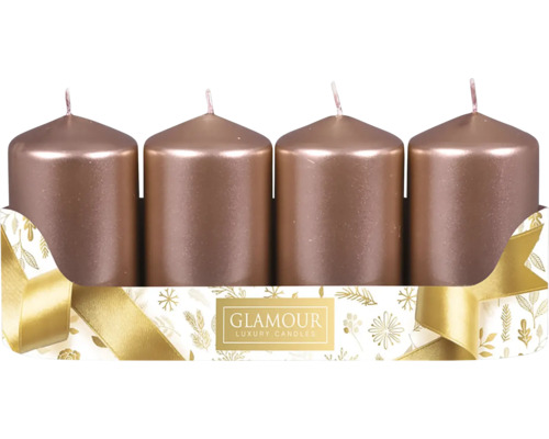 Sviečky adventné metalické Ø 5 cm rosegold 4 ks Štyri sviečky v slávnostnom balení