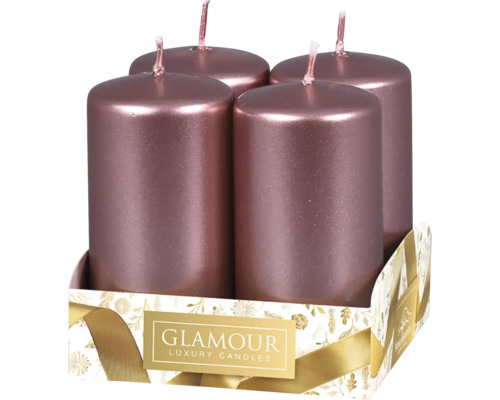 Sviečky adventné metalické Ø 4 cm ružové 4 ks Štyri valcové sviečky v balení
