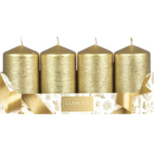 Štyri zlaté stĺpové sviečky v ozdobnom balení