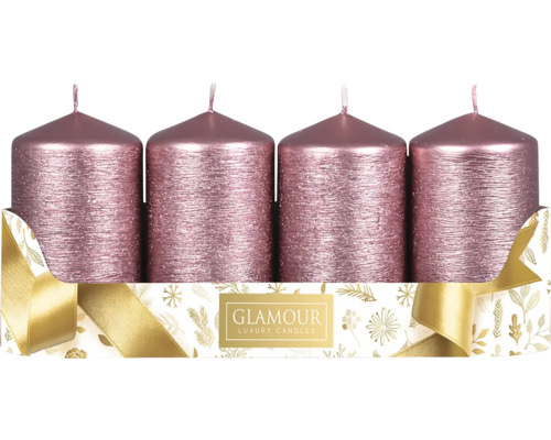 Sviečky adventné škrabané Taurus metalické ružové 4 ks Štyri valcové sviečky v ozdobnom balení