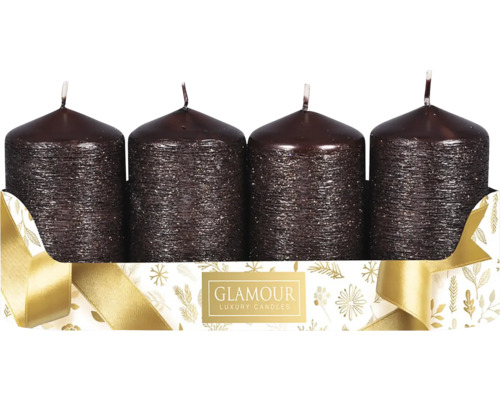 Sviečky adventné škrabané Taurus metalické hnedé 4 ks Štyri sviečky v balení, trblietavé