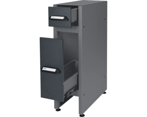 Sivá zásuvková skrinka s dvoma otvorenými zásuvkami na uloženie