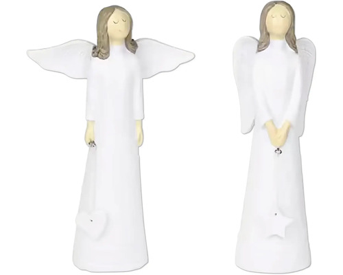 Vianočná figúrka anjelik Ariel biela 7x25x5 cm mix 2 druhov cena za 1 Dve figúrky anjelov s krídlami a príveskom v tvare srdca alebo hviezdy