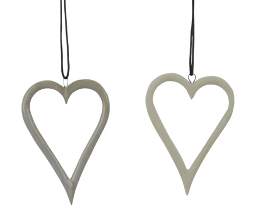 Závesná dekorácia SRDCE, porcelán, biela/sivá Dva prívesky v tvare srdca so závesom