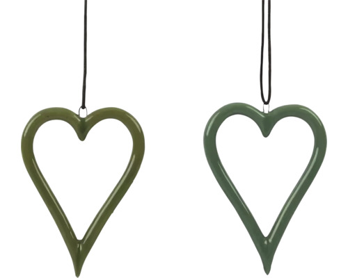 Závesná dekorácia SRDCE, porcelán, modrá/zelená Dva ozdobné prívesky v tvare srdca so šnúrkou na zavesenie