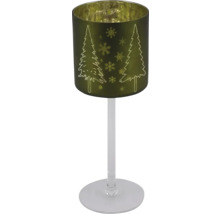 Sklenený držiak na čajovú sviečku s motívom vianočného stromčeka a snehovej vločky