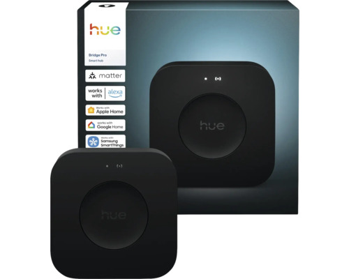 Hue Bridge Pro Smart Hub so symbolom Matter a kompatibilitou s Alexa, Apple Home, Google Home a Samsung SmartThings