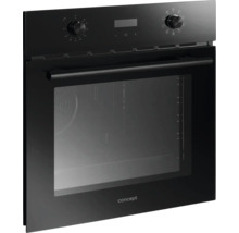 Čierna vstavaná rúra so sklenenými dverami a otočnými gombíkmi