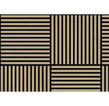 Akustický panel s drevenými lamelami v geometrickom vzore