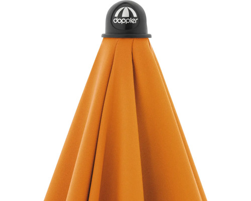 Detailný pohľad na slnečník s logom Doppler