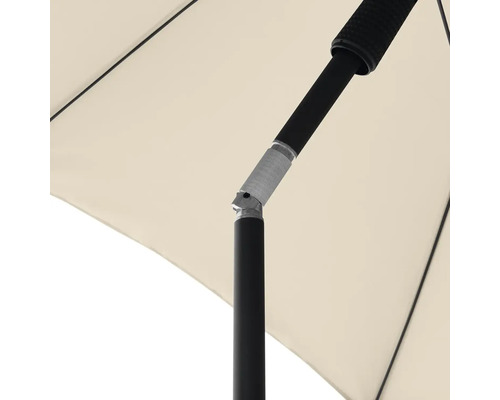 Detail slnečníka s čiernym rámom a svetlou strechou