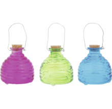 Tri dekoračné sklenené lampáše s korkovou zátkou a kovovou rukoväťou