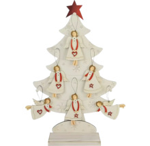 Dekoratívny drevený vianočný stromček s príveskami anjelov ako slávnostná dekorácia