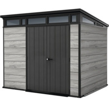 Záhradná búda s dvojkrídlovými dverami a radom okien