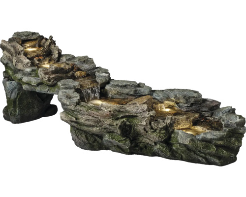 Kaskádová fontána so vzhľadom kameňa a osvetlením do záhrady