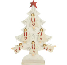 Dekoratívny drevený vianočný stromček s anjelskými príveskami ako vianočná ozdoba