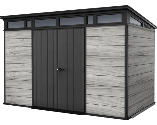 Záhradný domček s dvojkrídlovými dverami a oknami