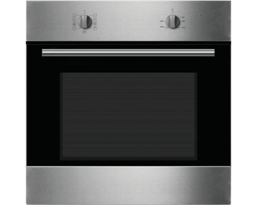 Vstavaná nerezová rúra s ovládacími gombíkmi a sklenenými dverami