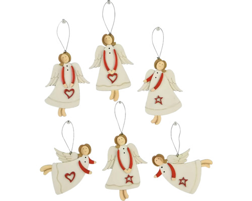 Závesná dekorácia ANJELKA, MDF, biela, 10x15x0,5cm Ozdobné anjelské prívesky s motívmi srdca a hviezdy pre slávnostné dekorácie