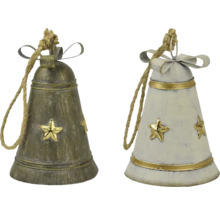 Dva ozdobné zvončeky s motívmi hviezd a povrazovým zavesením