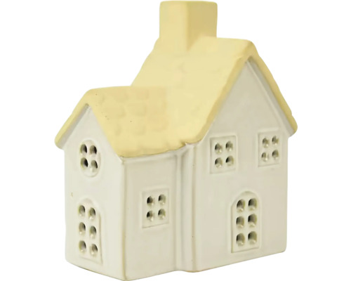 Vianočné dekorácie DOMČEK s komínom LED porcelán biela/natur 13x16x8 cm Dekoratívny dom z keramiky s oknami
