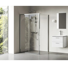 Moderná kúpeľňa so sprchovacím kútom, umývadlom a zrkadlom